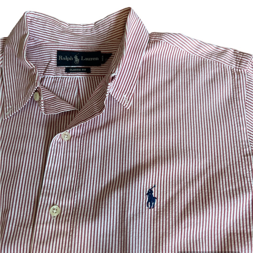 Ralph Lauren Prepster Classic Fit Seersucker Shirt, Men’s XL, red and white. - Picture 3 of 4